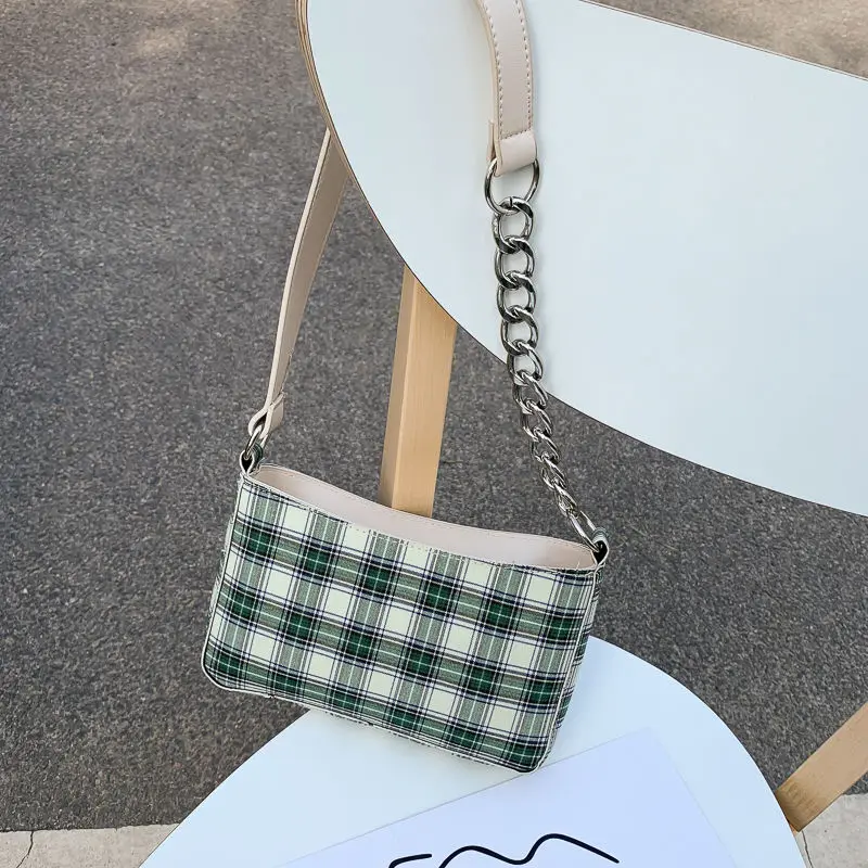 Холщовые клетчатые элегантные женские сумки под руку новый стиль модные
