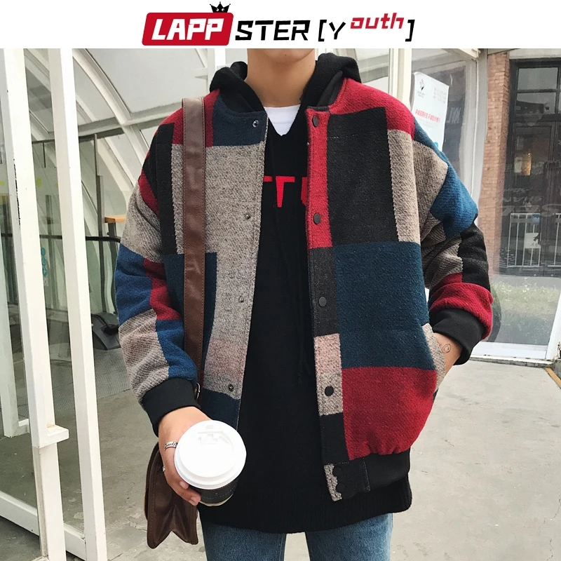 LAPPSTER-молодежная Осенняя мужская куртка-бомбер в клетку Harajuku Мужская s Японская уличная ветровка Корейская бейсбольная куртка 5XL