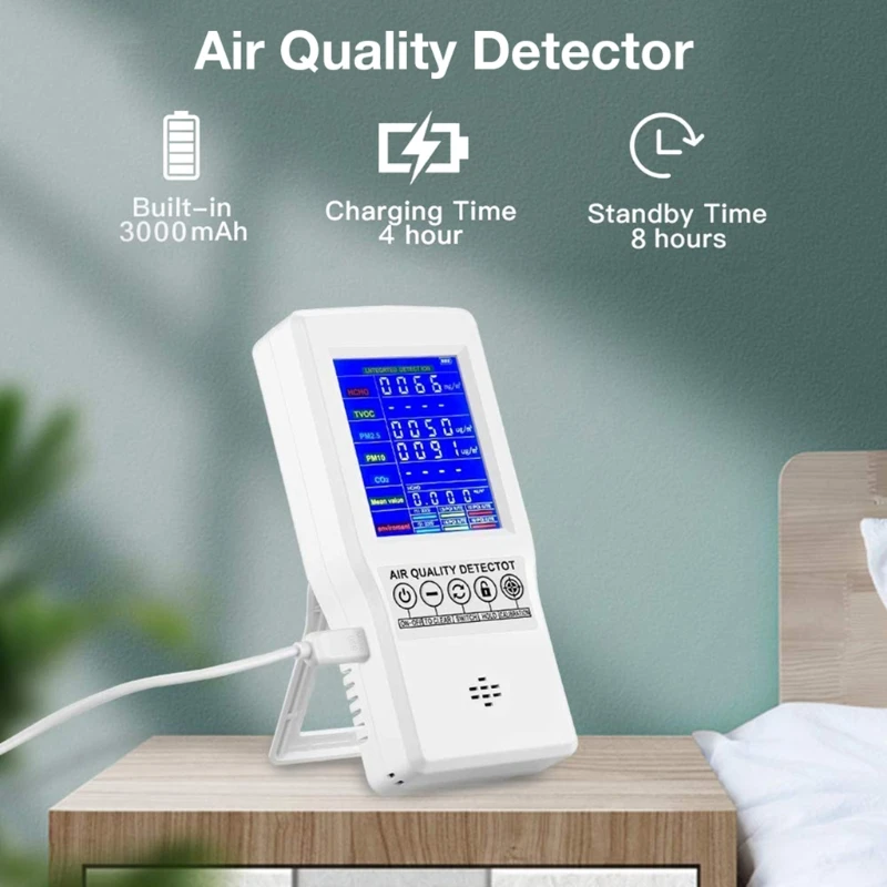 

Air Quality Monitor Excellent Air Quality Tester for CO2 FormaldehydeTVOC PM2.5/PM10 Multifunctional Air Gas Detector Real Time