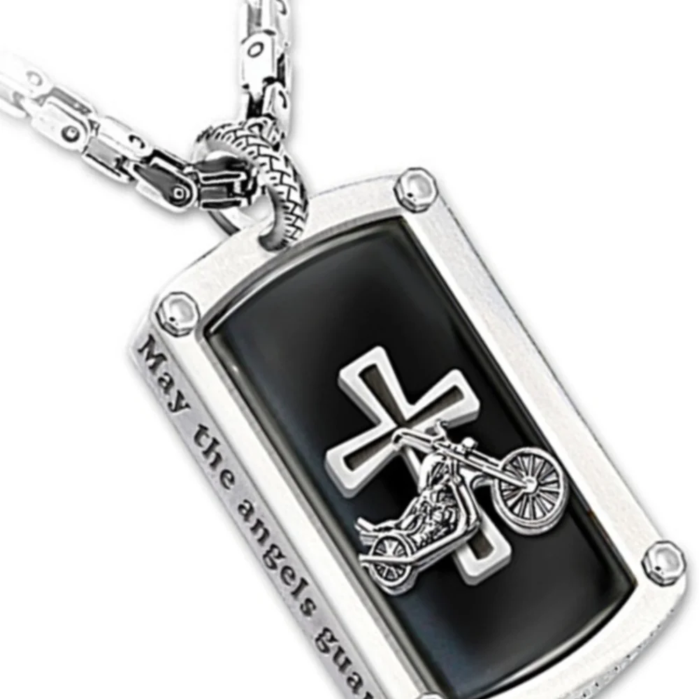 

2021European and American New Fashion Trend Unisex Stainless Steel Men's Punk Hip Hop Pendant Motorcycle Cross Pendant Necklace