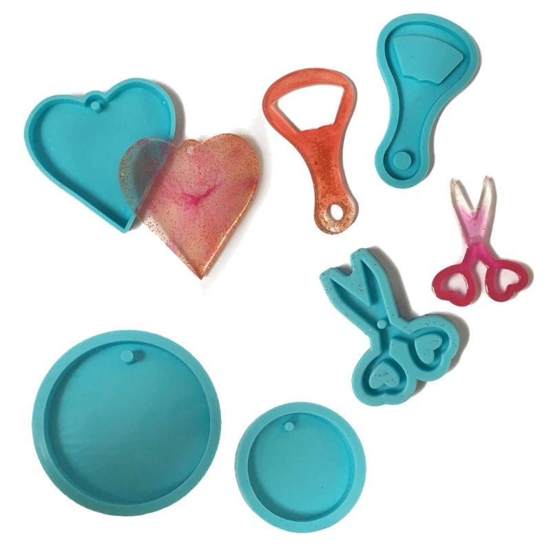 

2021 New Heart Round Keychain Silicone Resin Mold Scissors Bottle Opener Pendant Molds