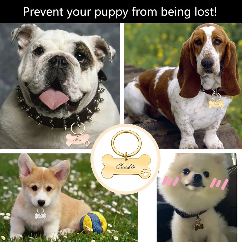 

Personalized Dog Pet ID Tag Collar Engraved Pet ID Name for Cat Puppy Dog Collar Tag Pendant Keyring Bone Pet Accessories