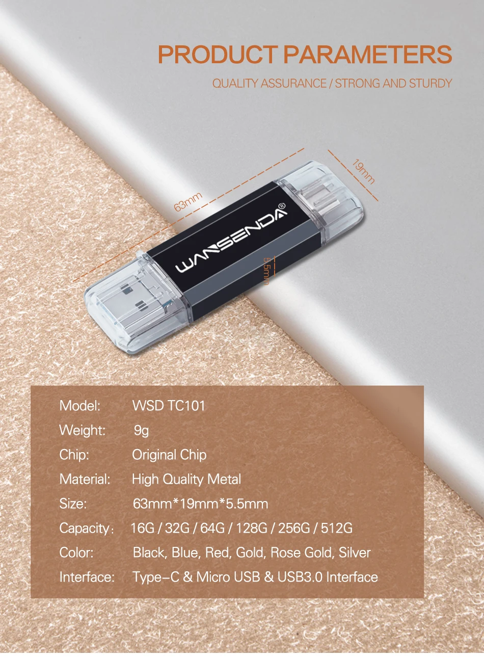 WANSENDA Usb 3,0 USB флеш-накопитель Тип C флеш-накопитель 32 Гб 64 Гб 128 ГБ 256 ГБ 512 Гб OTG флеш-накопитель высокоскоростной 3 в 1 Micro usb накопитель