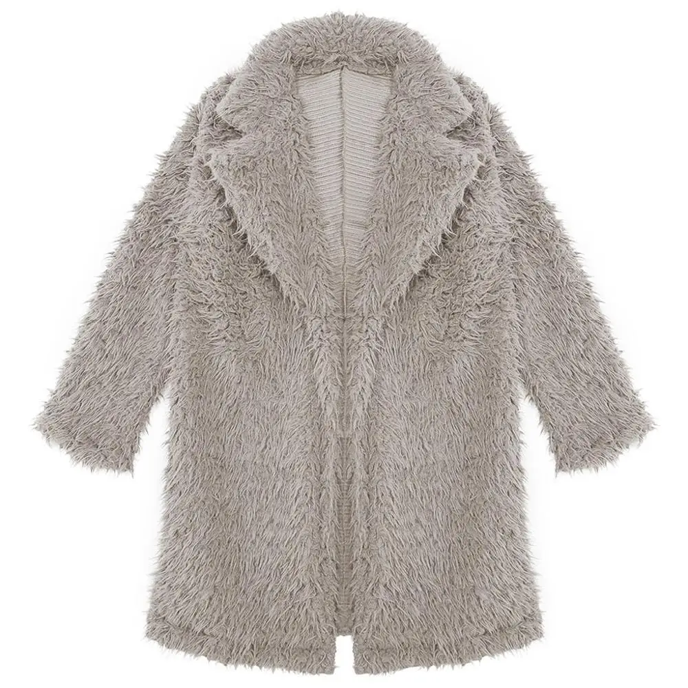 Faux Fur Coat Plus Size Women Autumn Winter Fluffy Plush Coat Solid Lapel Long Sleeve Cardigan Coat Warm Soft Outwear