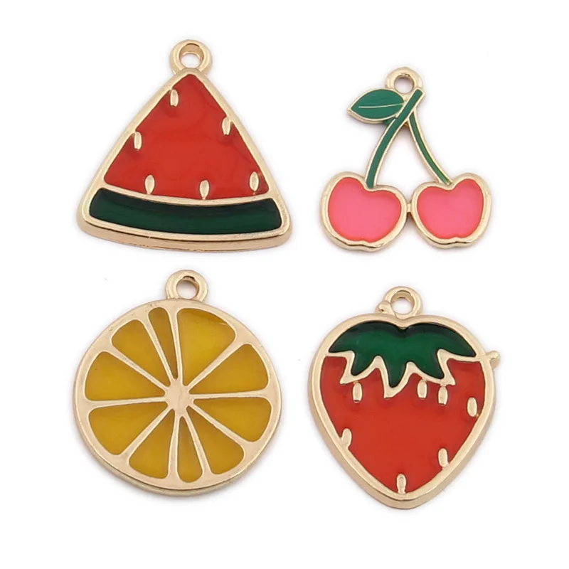 

10pcs/Lot New Watermelon Strawberry fruit Enamel Charms DIY Fashion Jewelry Earring Bracelet Making Accessories