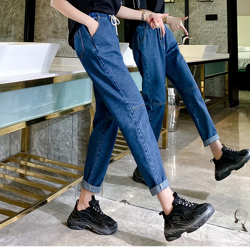 Женская одежда повседневные S-5XL джинсы Плюс Размер на шнуровке потертые с