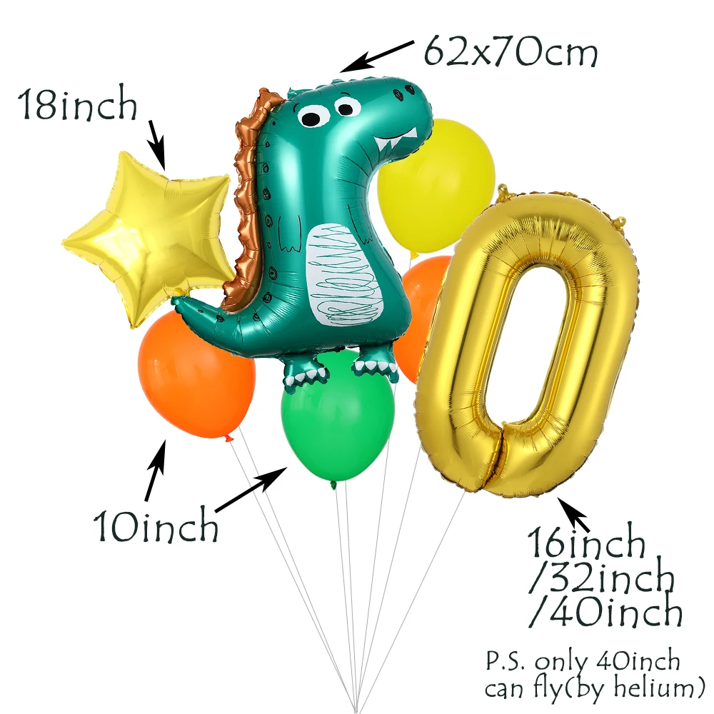 7pcs/set Dinosaur Foil Balloons 16/32/40inch number balloons set jungle animal boys Birthday Party Jurassic dragon Decorations | Дом и сад
