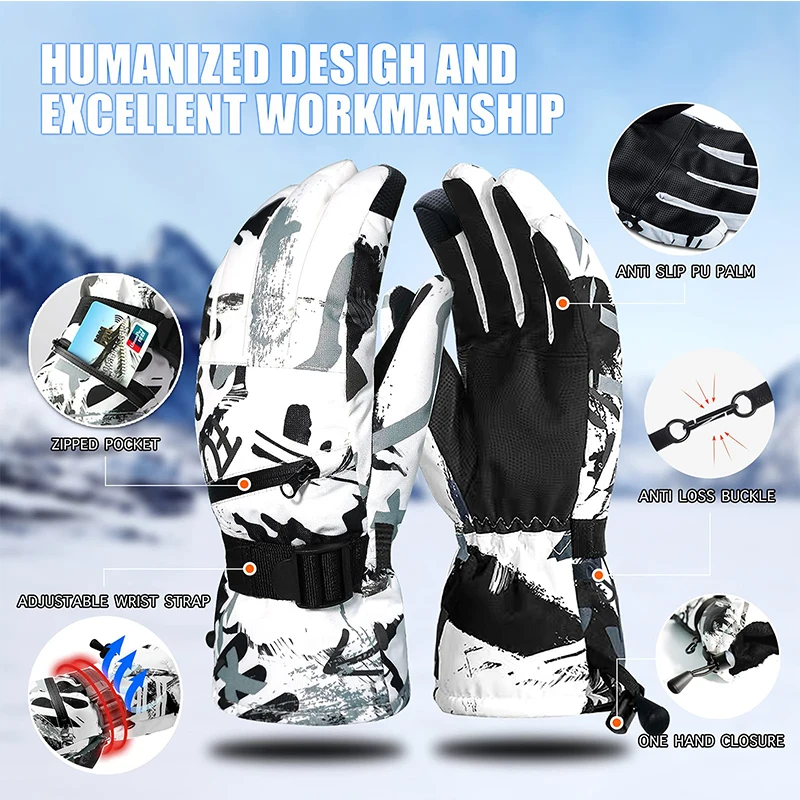 

Ski Gloves Snow Gloves Waterproof Touchscreen Thermal Gloves Warm Windproof Snowmobile Men Women Snowmobile Motorcycle Heated