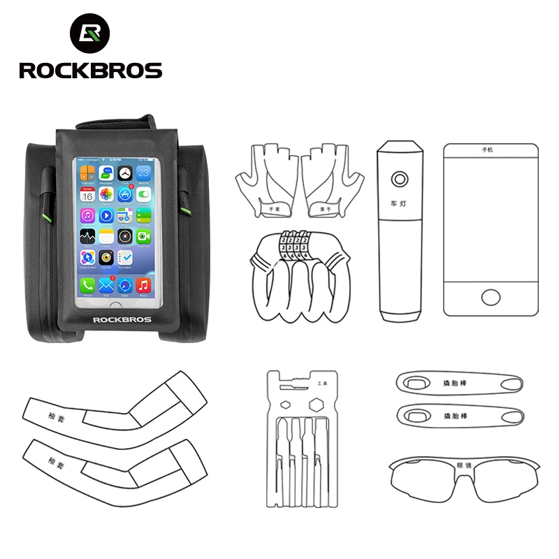 ROCKBROS, 2 в 1, велосипедная сумка, водонепроницаемая, с сенсорным экраном, велосипедная сумка, MTB, для шоссейного велосипеда, верхняя труба, рама, 6,0 дюймов, экран, Съемная сумка для телефона