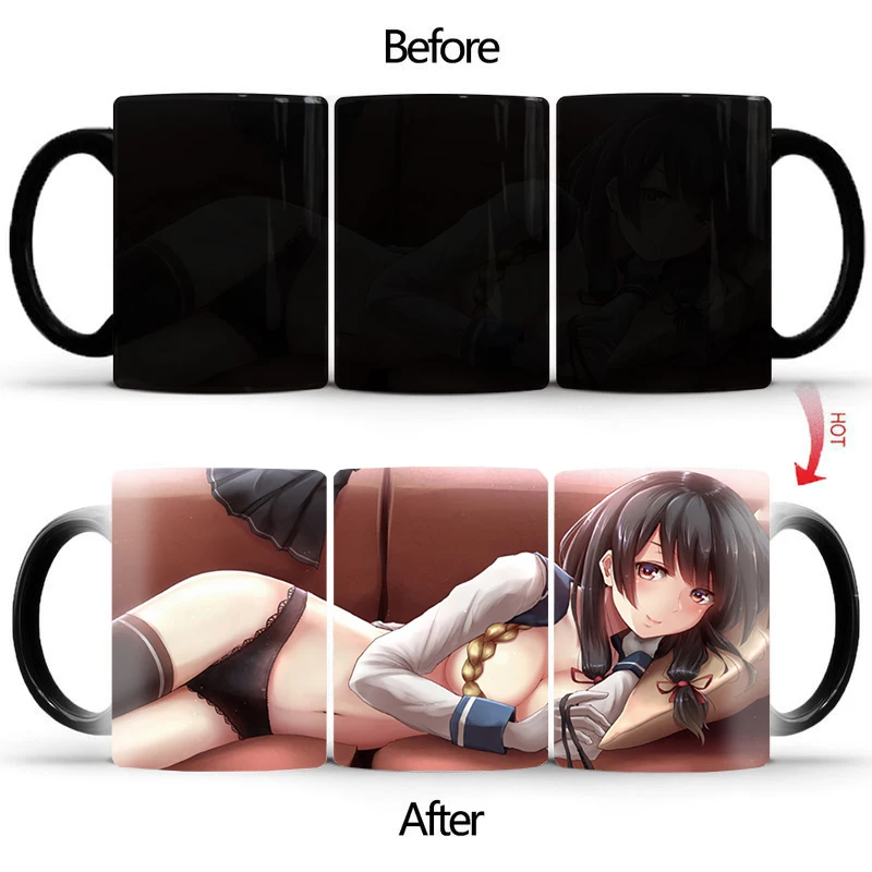 

Creative girl on the sofa Magic Mug,Color Changing Cup Ceramic Discoloration Coffee Tea Mugs Drinkware dropshipping BSKT-009
