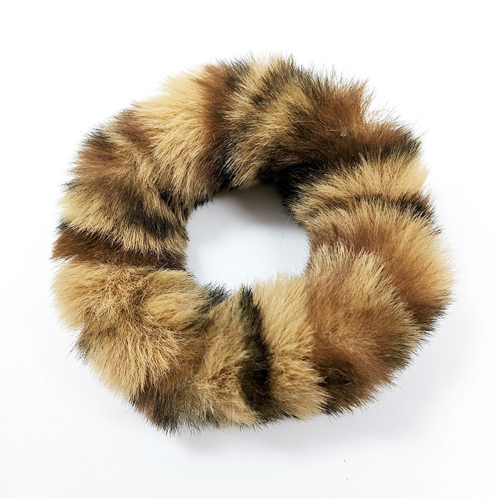 1 шт. Леопардовый принт плюшевые меховые резинки для волос женщин и девочек