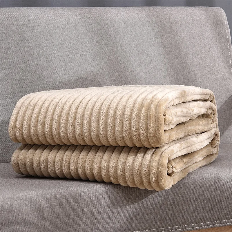 

Home Textile Flannel Microfiber Coral Fleece Large Thick Throw Grey Color Living Room Cover Hotel Stripe Blanket