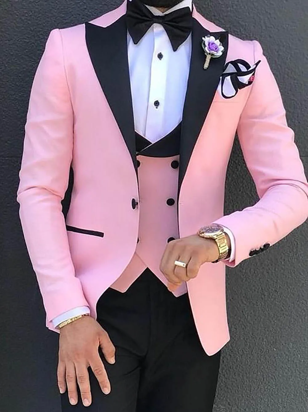 2018 New Men's Leisure Blue Suit 3 Pieces Double-breasted Vest Lapel Tuxedos Groomsme For Wedding Party (Blazer+Vest+Pants) | Мужская