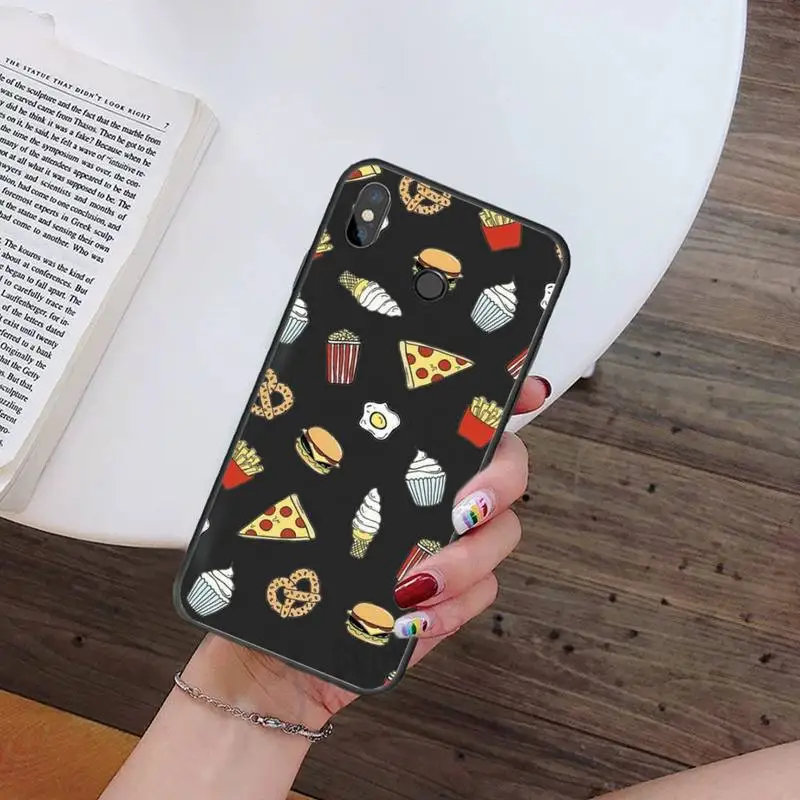 

cartoon hamburger pizza Phone Case For Xiaomi Redmi mi note max 3 5 6 8 9 10 t S SE lite pro Soft Silicone Shell Cover Funda
