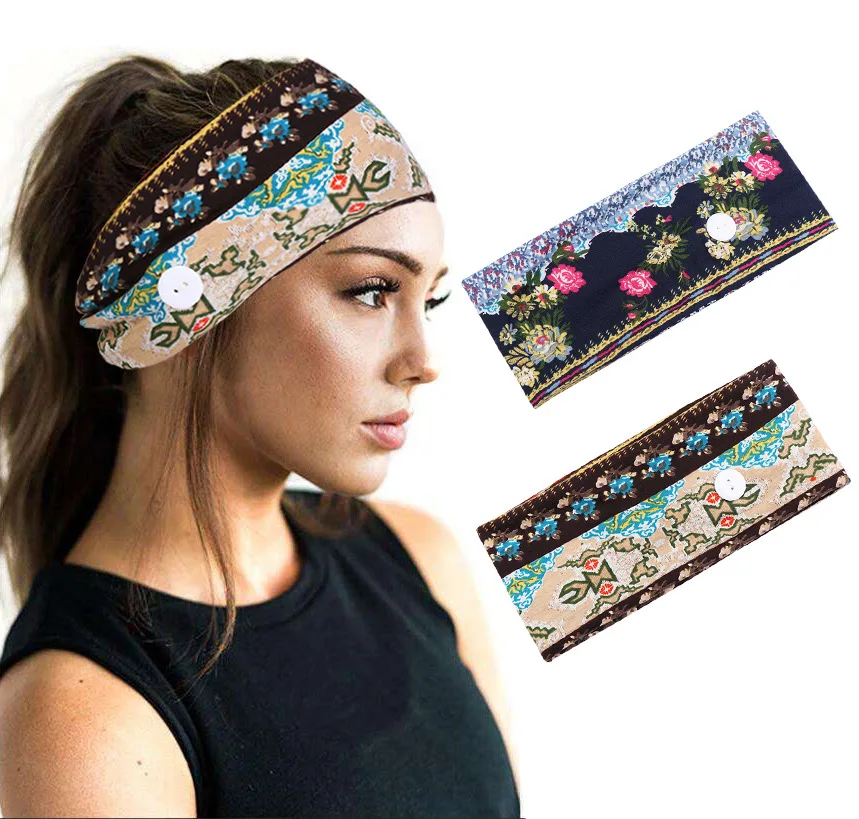 

European and American calico sports Yoga hair band elastic sweat absorbing Headband