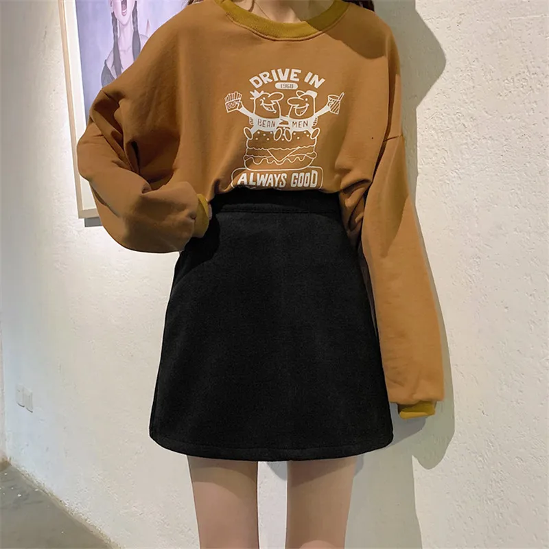 Женская мини-юбка Kawaii, одноцветная, универсальная, простая, Harajuku, корейская мода, высокая талия, юбки для женщин, s, а-силуэт, женская уличная одежда, мягкая