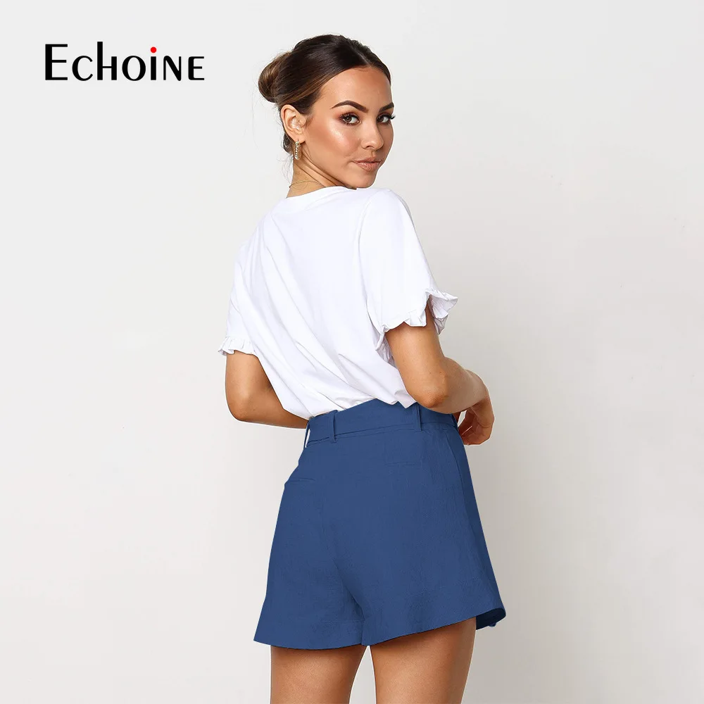 Echoine для женщин с высокой талией Maillot De Bain Femme хлопковые льняные шорты Однотонная