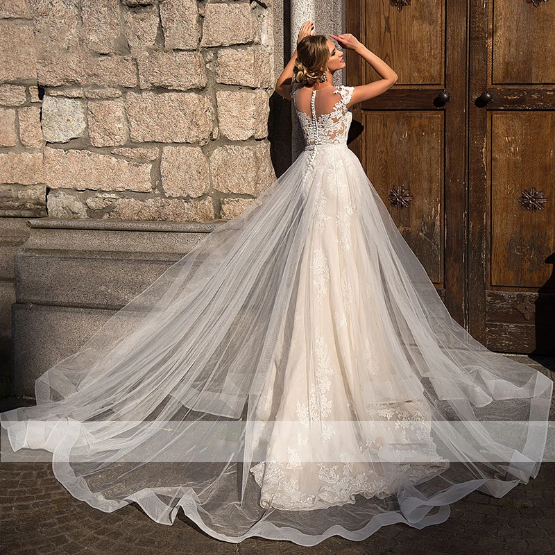 BAZIIINGAAA роскошное кружевное свадебное платье с длинными рукавами и съемным