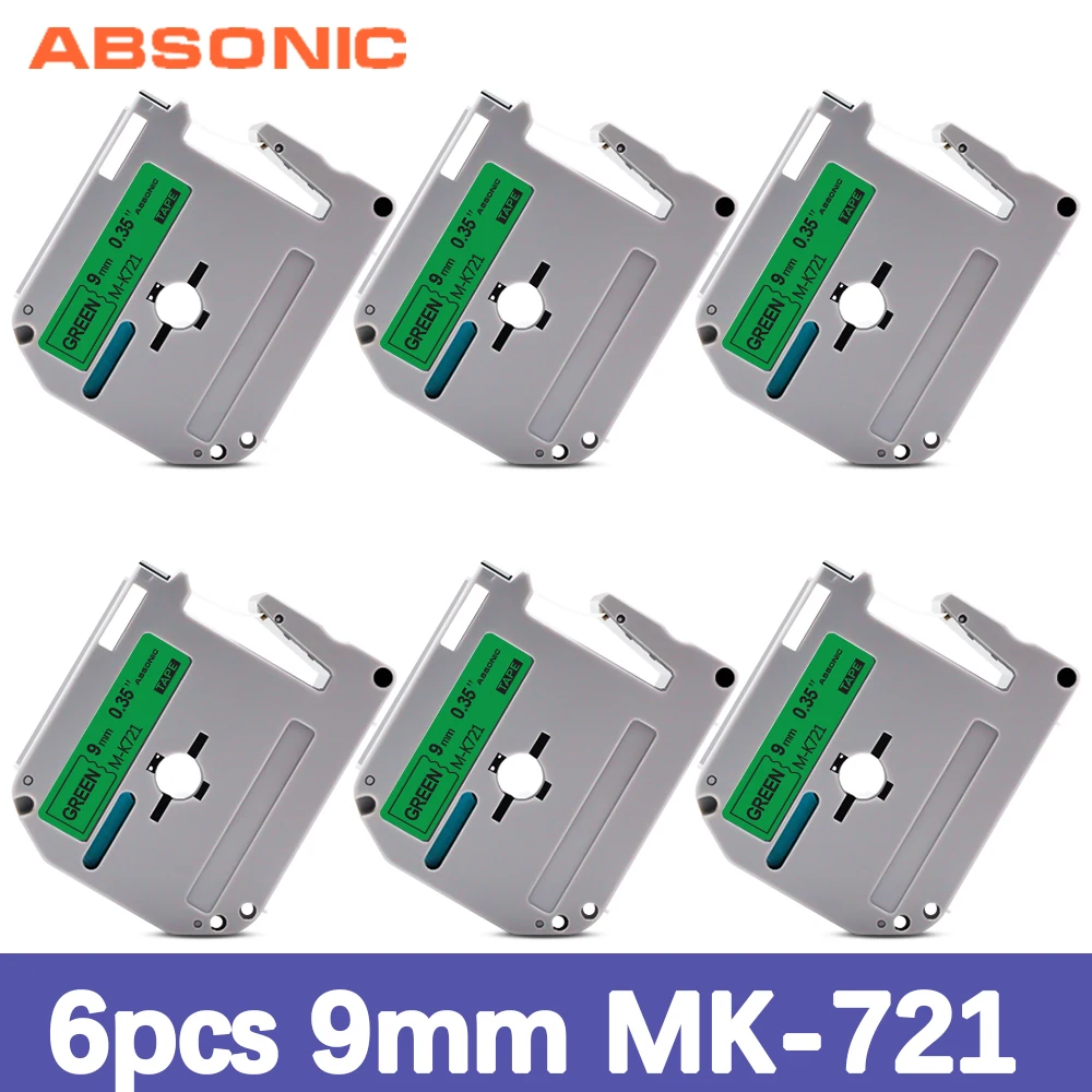 

Absonic 6 шт черный на зеленый совместимый Брат 9 мм лейбл M 721 M-K721 MK721 для Brother P-Touch PT-90 PTM95 PT-70SR PT-80 печати