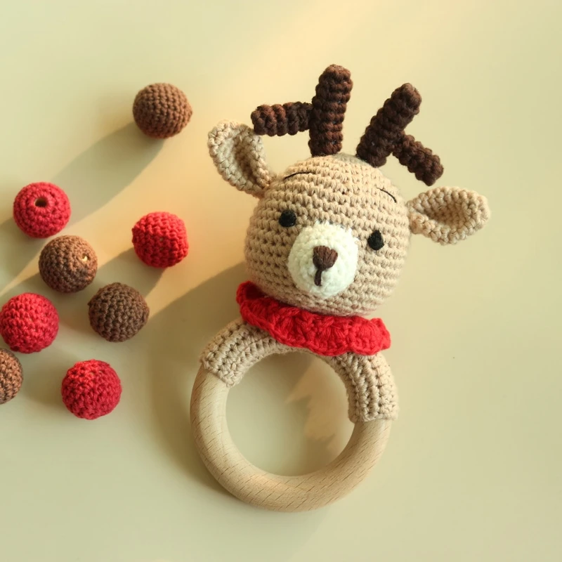 

Baby Beech Wooden Teether Ring DIY Crochet Rattle Pacifier Bracelet Soother Toy 97BE