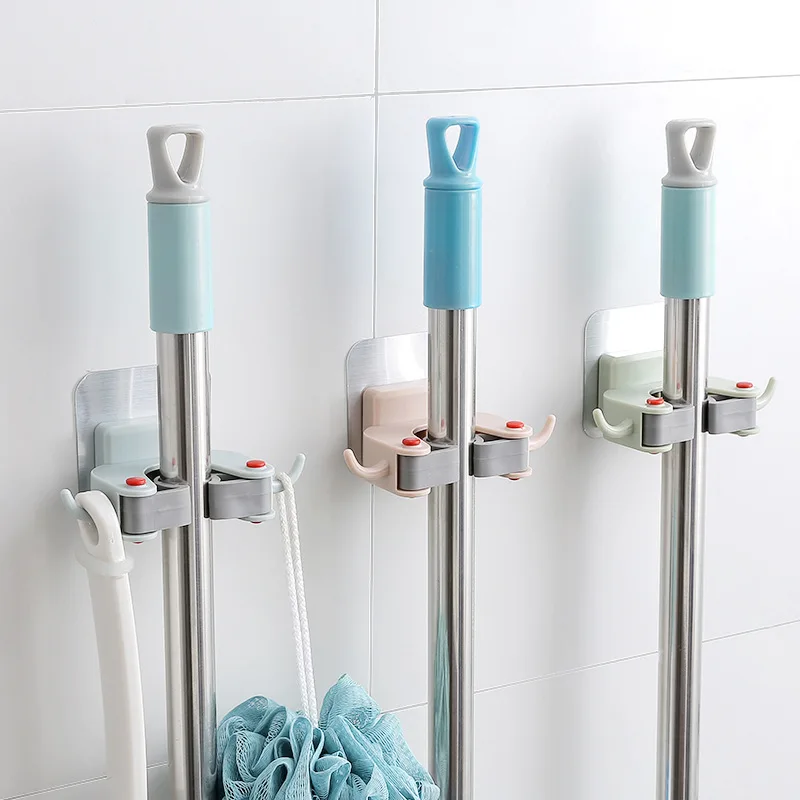 

KitchenAce Adhesive Wall Mounted Mop Holder Broom Hanger Clip Seamless Mop Hook Bathroom Home Kitchen Storage&Organizer Gadgets