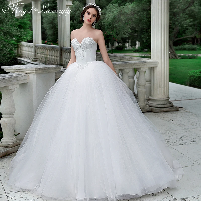 

Luxury Wedding Dresses Sleeveless Tube Top Lace Applique Charming Gowns Sexy Backless vestido de noiva Court Train Tailor-Made