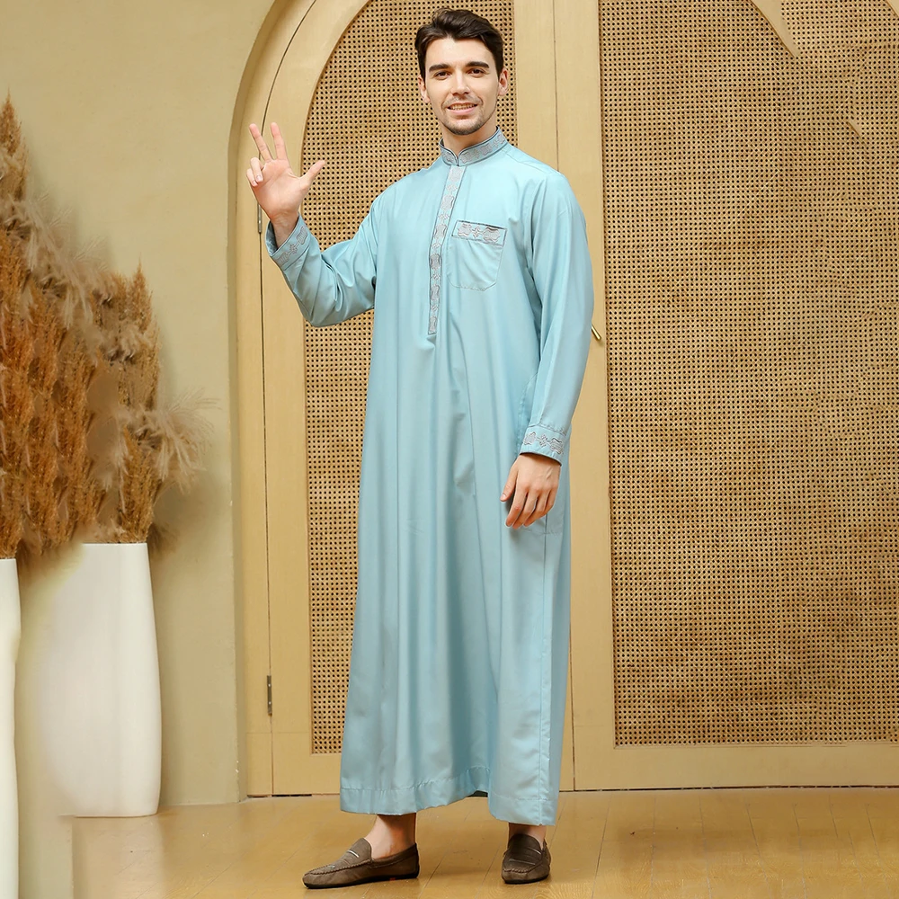 Jubba Thobe Vintage Men'S Muslim Shirt Islamic Shirt Men'S Long Sleeve Stand Collar Saudi Arabia Long Dress Ropa Hombre Lsmn009