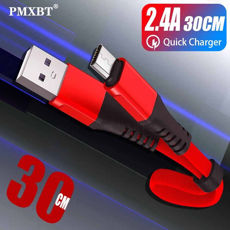 

30 cm Micro USB Cable Fast Charging 2.4A Microusb Cord For Samsung S7 Xiaomi Redmi Note 5 Pro Android Phone USB Data Micro Kable