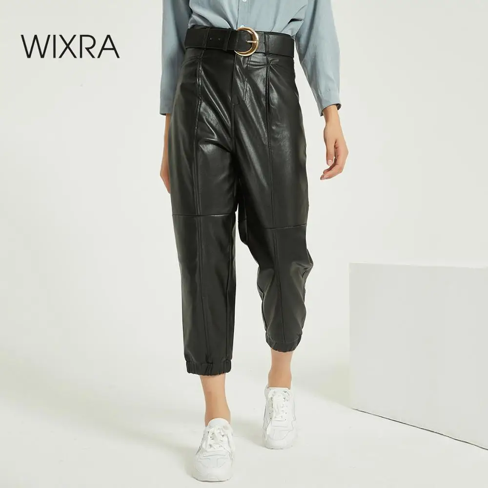 Wixra Новые Женские однотонные штаны шаровары из искусственной кожи женские зимние
