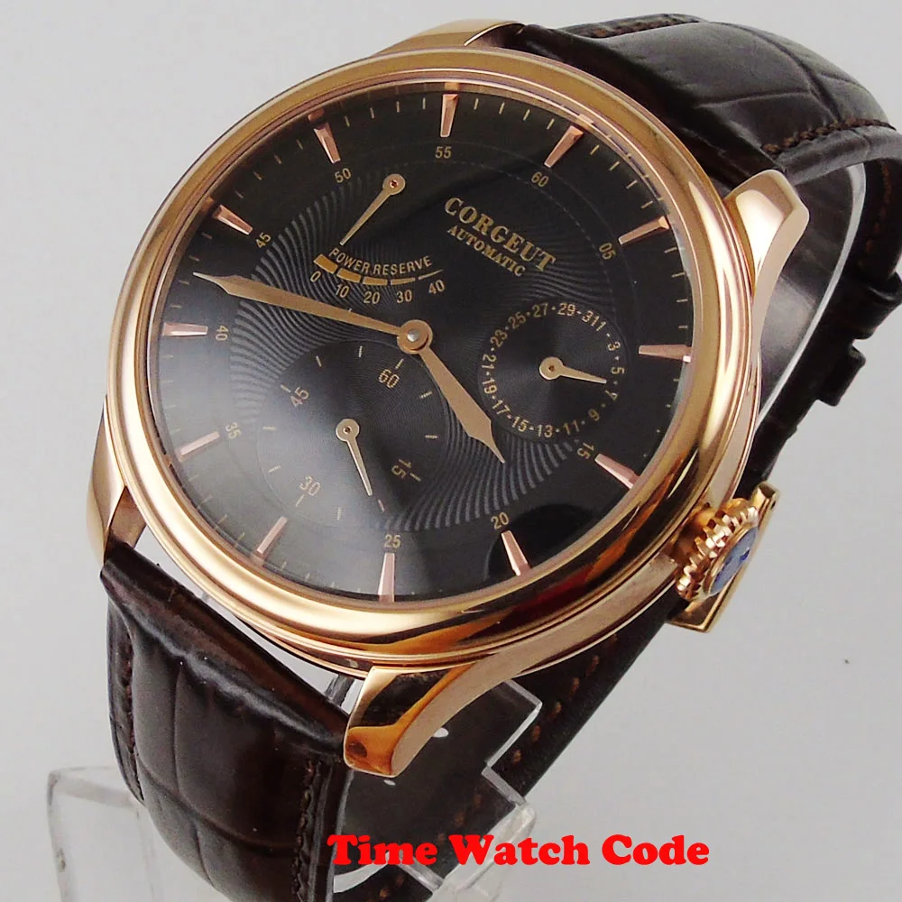 Часы наручные мужские с автоподзаводом 42 мм черный циферблат резервным питанием