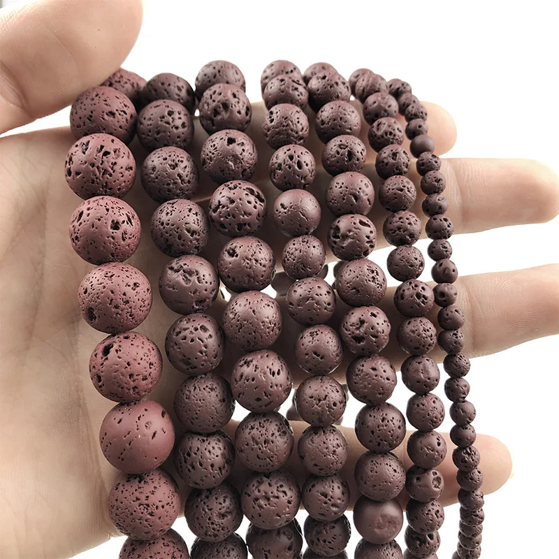 

WLYeeS Dark Red Volcanic Rock Lava Stone Beads Natural Round Loose Spacer Bead For Jewelry Making DIY Bracelet 15" 4 6 8 10 12MM
