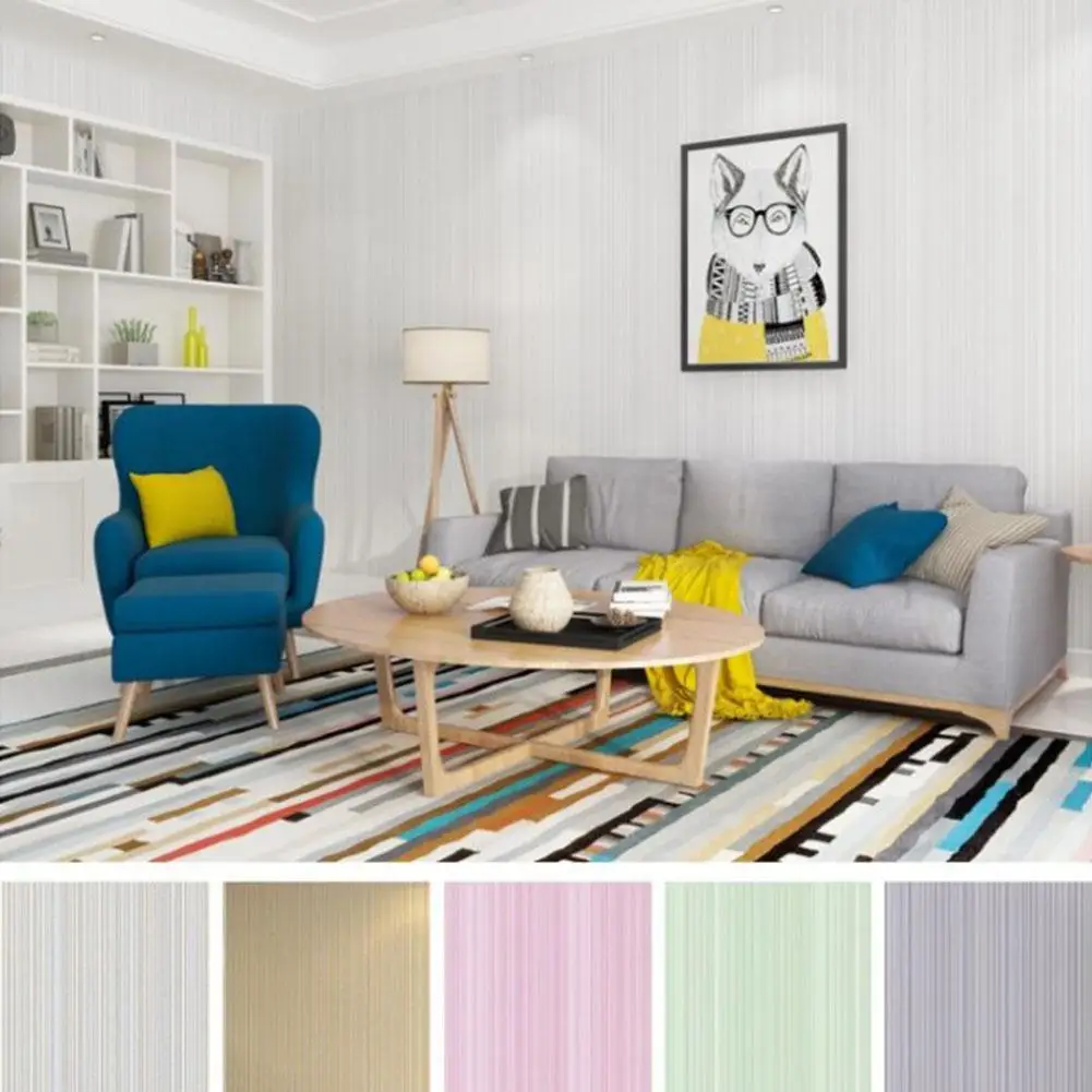 Однотонные вертикальные нетканые обои в полоску для декора фона телевизора 10