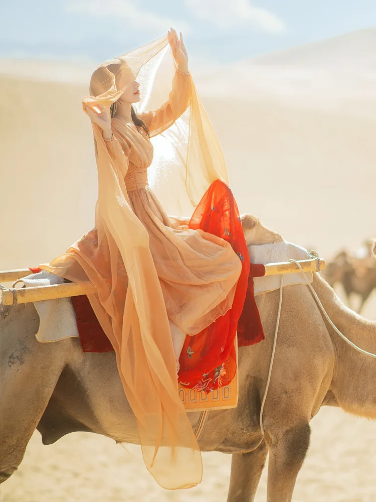 

2021 New Autumn Women's Clothing Long Skirt Desert Tea and Salt Lake Holiday Trip Shoot Super Fairy Dress