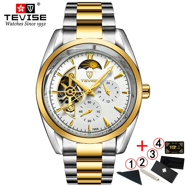slv-gold-white-box Tevise мужские часы Топ бренд класса люкс мужские механические часы автоматические нержавеющая сталь золотые мужские часы Relogio Masculino - Цвет: slv-gold-white-box