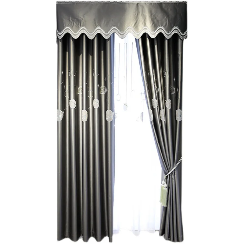 

Light Luxury High-end Atmosphere Simple Modern Gray Embroidered Curtains Living Room Bedroom Floor-to-ceiling Window Screens