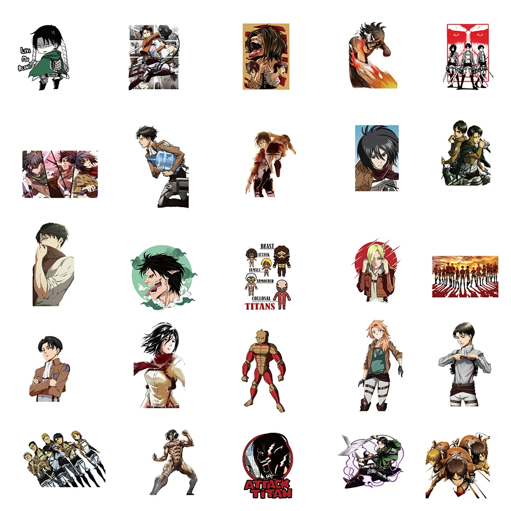 Juego de pegatinas de dibujos animados de Attack on Titan para ni&ntilde;os, calcoman&iacute;as de Anime para monopat&iacute;n, motocicleta, &aacute;lbum de recortes, port&aacute;til, Snowboard, equipaje, 10/50/100 unids/set-4
