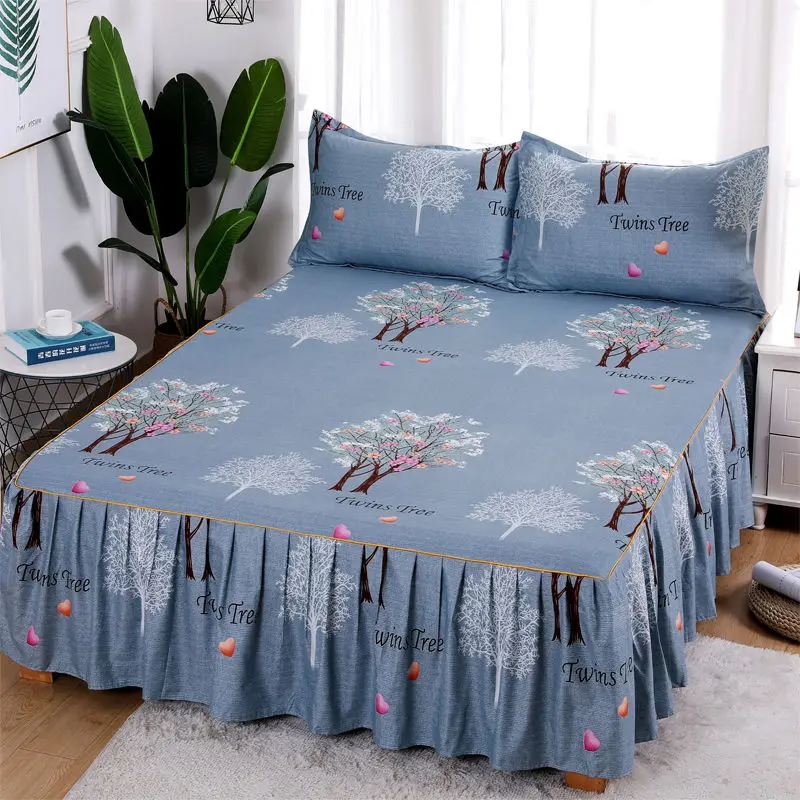

New Korean Version Thin Bed Skirt Wedding Bedding Set 1 Bed Sheet+2 Pillowcase Non-SlipBedspread Cover King/Queen Size J8160