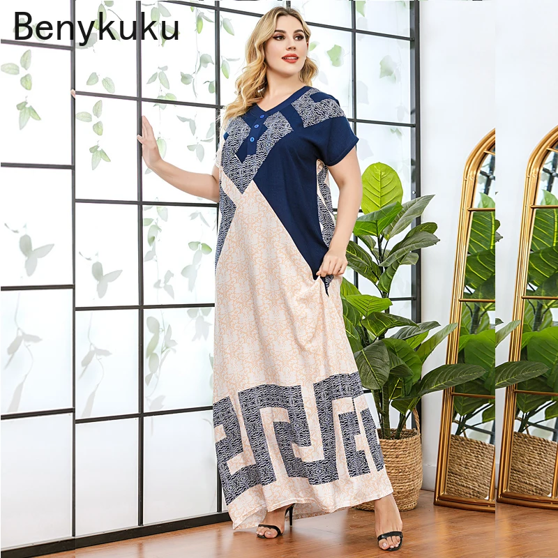 

Размера плюс с этническим принтом длинное платье с короткими рукавами летнее платье макси с вырезами; Элегантная, комфортная обувь на арабс...