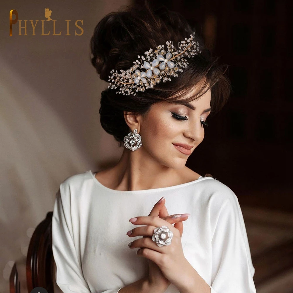 

A297 Wedding Hair Comb Silver Rhinestones Opal Bridal Hair Clips Accessories for Brides Bridesmaids Tiaras Princess Headpieces