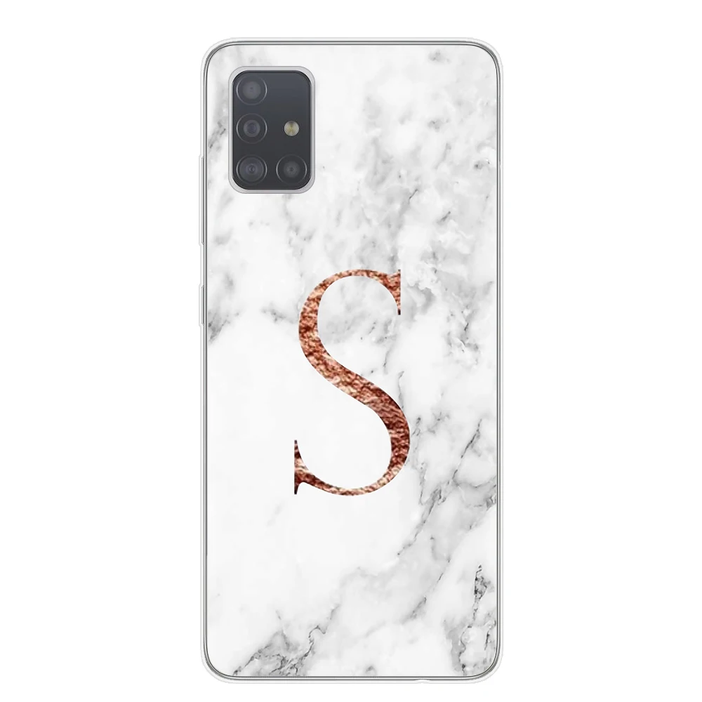 White Marble Letter Monogram Phone Case For Capa Samsung S20 Ultra Plus Note 10 Pro Lite Back Cover A51 A71 Shell | Мобильные
