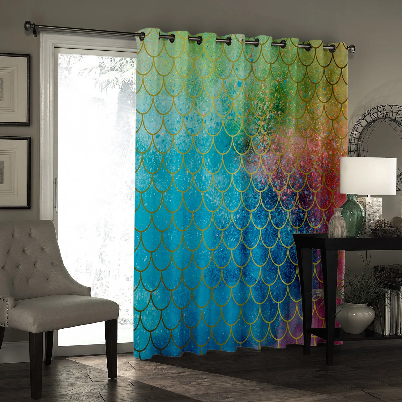 Красочные русалка весы на окна и двери Шторы s Подзор стержень Гостиная вечерние