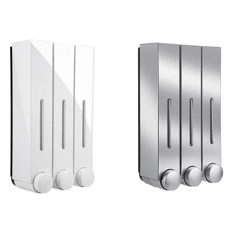 

2PCS Wall Mounted Bathroom Liquid Soap Dispenser Washing Lotion Shampoo Bottle for Bath, White & Silver