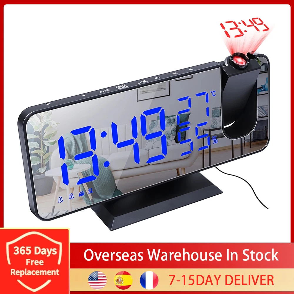 Светодиодный зеркальный Будильник Часы Настольные Цифровые потолочные проектор