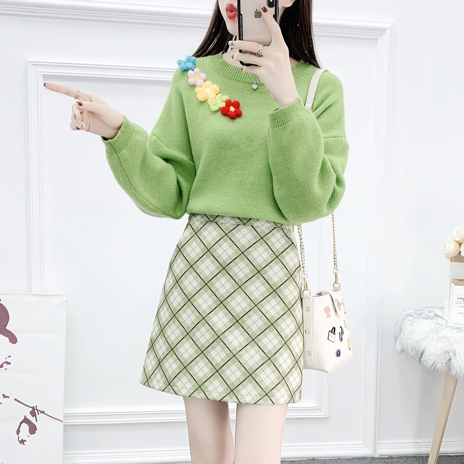 

Skirts Women Retro Skirt Female 2021 Korean Version Chic High Waist A-Line Students Trendy Ladies All-match Elegant Lovely Plaid