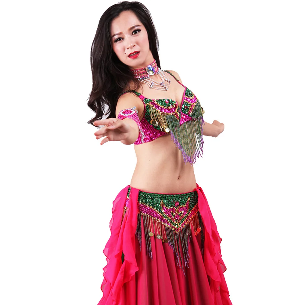 5pcs Sets Belly Dance Costume For Women Ladies Bellydance Beaded Bra&ampBelt Adult Chiffon Skirt Stage Performance Dancewear Girls |