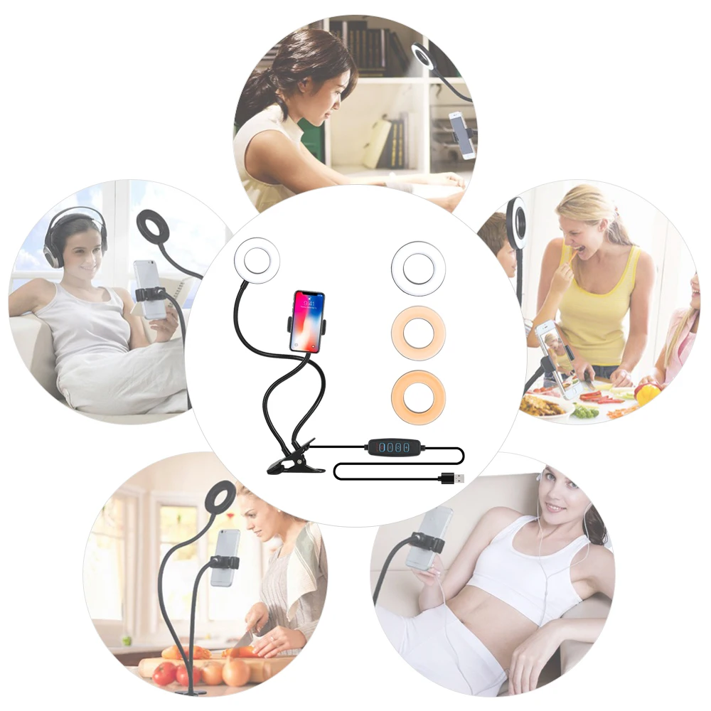 Светодиодный кольцевой светильник для селфи с подставкой гусиная шея и