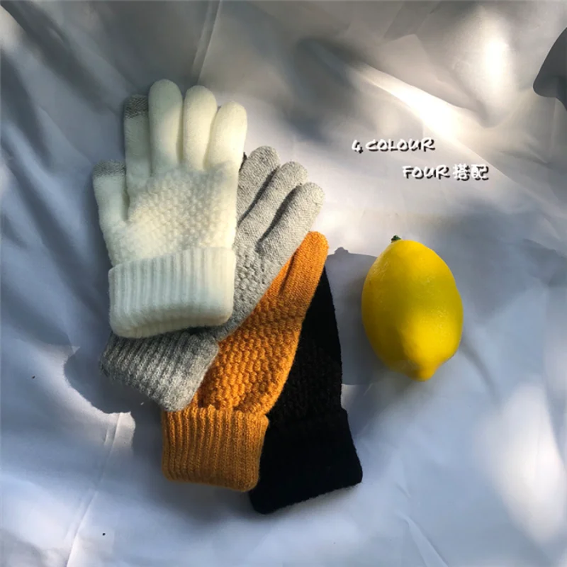 

Бархатные утолщенные теплые вязаные шерстяные перчатки для верховой езды, зимние женские корейские студенческие ветрозащитные перчатки с ...
