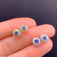 supporting detection 925 sterling silver inlaid natural sapphire earrings for women 3x3 round faceted 2 colors optional fashion