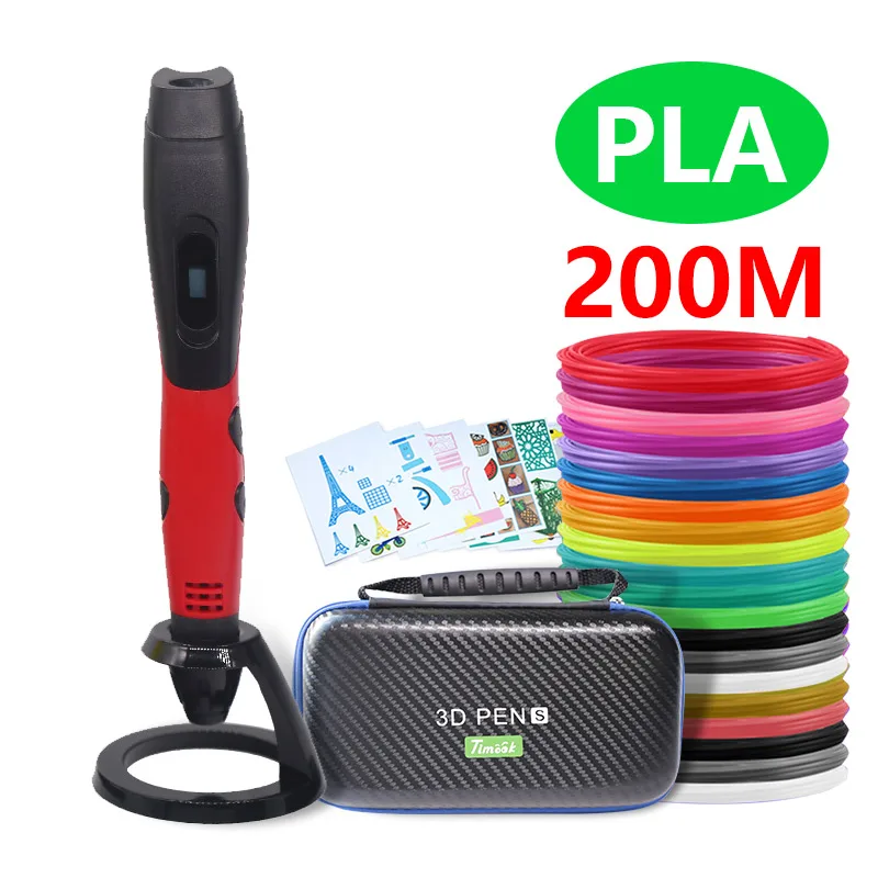 Red with pla200m Модная 3d-ручка, 3d-ручка для принтера и пластиковый Пластик PLA/ABS, можно использовать на открытом воздухе, питание от USB,, сумка, подарок на Рождество - Цвет: Red with pla200m