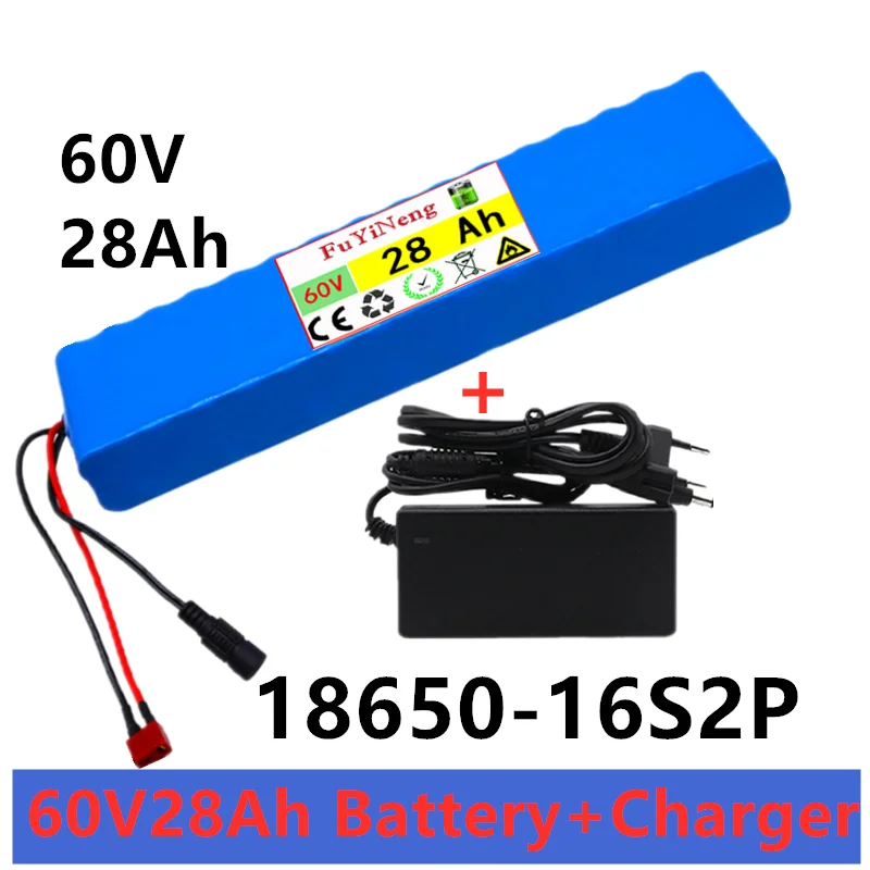 

60V 16s2p lithium ion battery pack 67.2v 36ah eBike electric bicycle scooter with BMS 1000W plug and + charger